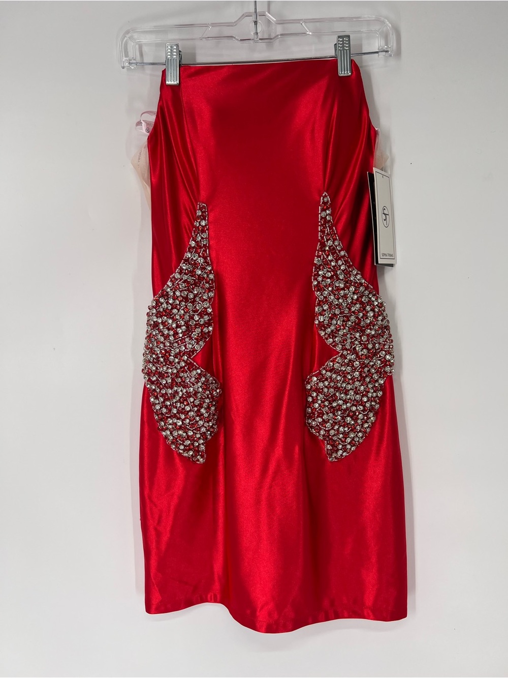 Sophia Thomas Red Sequin Embellished Crystal Strapless Butterfly Mini Dress NWT
